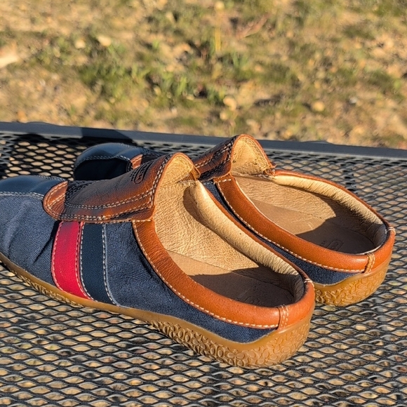 COACH  Blue and Tan Leather Slide On Mules with Red Accent sz 5 M - Picture 7 of 7